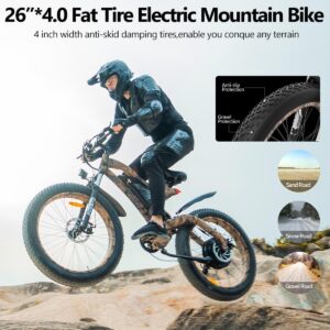 1500W Electric Bike for Adults,Max Speed 31MPH Electric Mountain Bike,48V15Ah Removable Battery,26" Fat tire Electric Bicycles,with Dual Shock Absorber,Shimano 7 Speed (Snake(with rear rack))