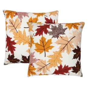 PurpleEssences Autumn Decorations Fall Porch Outdoor Throw Pillow Covers Décor Maple Leaves Farmhouse Cushion Cases 18 x 18 Inch Set of 2 for Home Couch Sofa Patio Bench - Maple Leaves