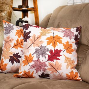 PurpleEssences Autumn Decorations Fall Porch Outdoor Throw Pillow Covers Décor Maple Leaves Farmhouse Cushion Cases 18 x 18 Inch Set of 2 for Home Couch Sofa Patio Bench - Maple Leaves