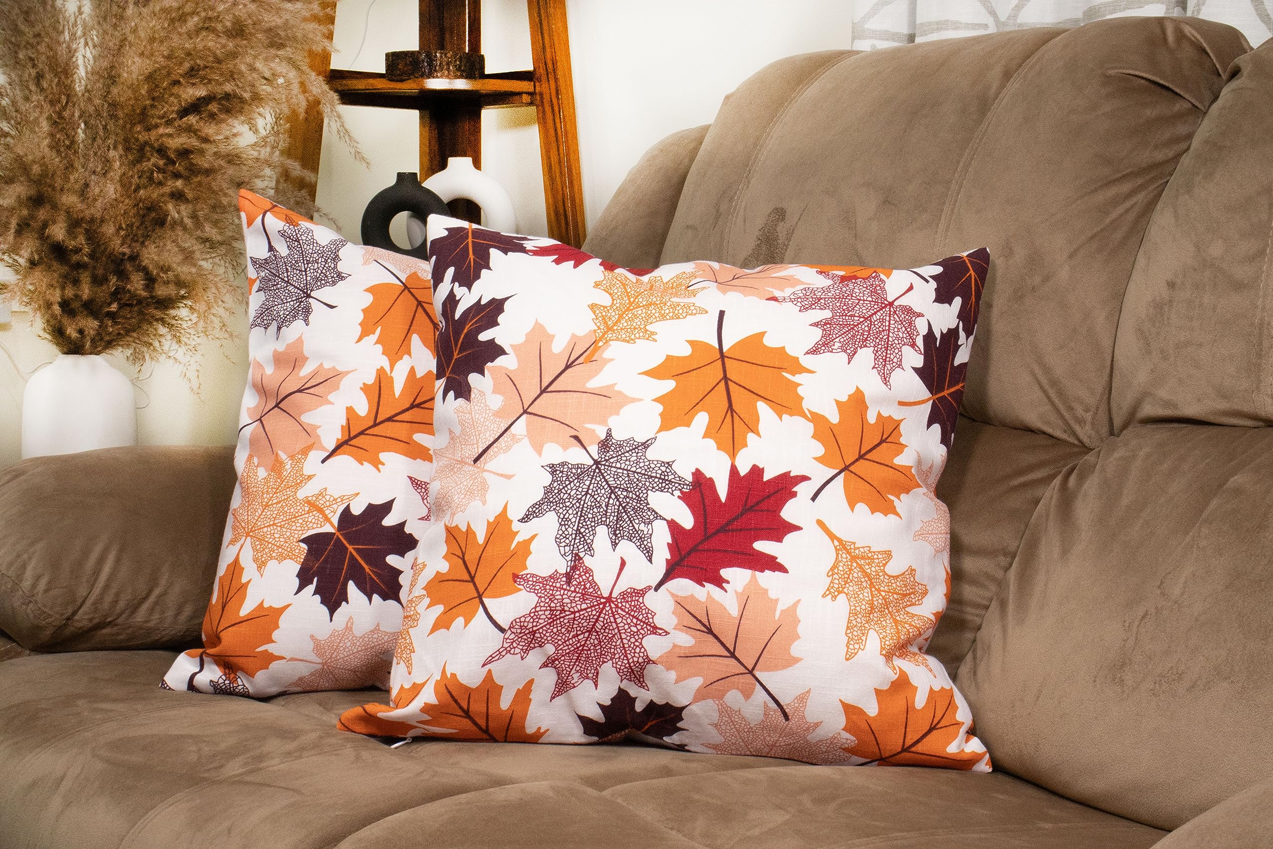 PurpleEssences Autumn Decorations Fall Porch Outdoor Throw Pillow Covers Décor Maple Leaves Farmhouse Cushion Cases 18 x 18 Inch Set of 2 for Home Couch Sofa Patio Bench - Maple Leaves