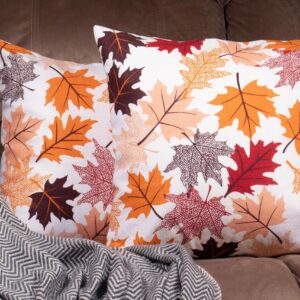 PurpleEssences Autumn Decorations Fall Porch Outdoor Throw Pillow Covers Décor Maple Leaves Farmhouse Cushion Cases 16 x 16 Inch Set of 2 for Home Couch Sofa Patio Bench - Maple Leaves