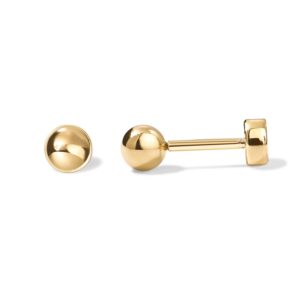 pavoi 14k gold plated solid 925 sterling silver post ball stud flat back earrings for women,cartilage earring,helix piercing jewelry,small stud earrings for women, yellow gold, no gemstone