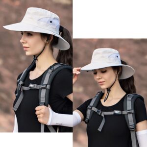 Sun Hats Women UV-Sheild-Protection Packable with Ponytail Hole (Beige with Ponytail Hole)