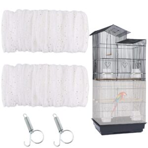 julmelon 2pcs bird cage seed catcher set, adjustable large parakeet cage cover white starry sky design - universal nylon mesh cover for parakeet, round and square cages with spring hook