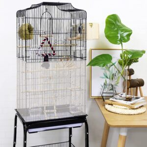 JULMELON 2PCS Bird Cage Seed Catcher Set, Adjustable Large Parakeet Cage Cover White Starry Sky Design - Universal Nylon Mesh Cover for Parakeet, Round and Square Cages with Spring Hook