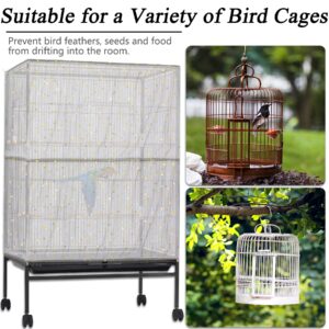 JULMELON 2PCS Bird Cage Seed Catcher Set, Adjustable Large Parakeet Cage Cover White Starry Sky Design - Universal Nylon Mesh Cover for Parakeet, Round and Square Cages with Spring Hook