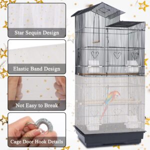 JULMELON 2PCS Bird Cage Seed Catcher Set, Adjustable Large Parakeet Cage Cover White Starry Sky Design - Universal Nylon Mesh Cover for Parakeet, Round and Square Cages with Spring Hook