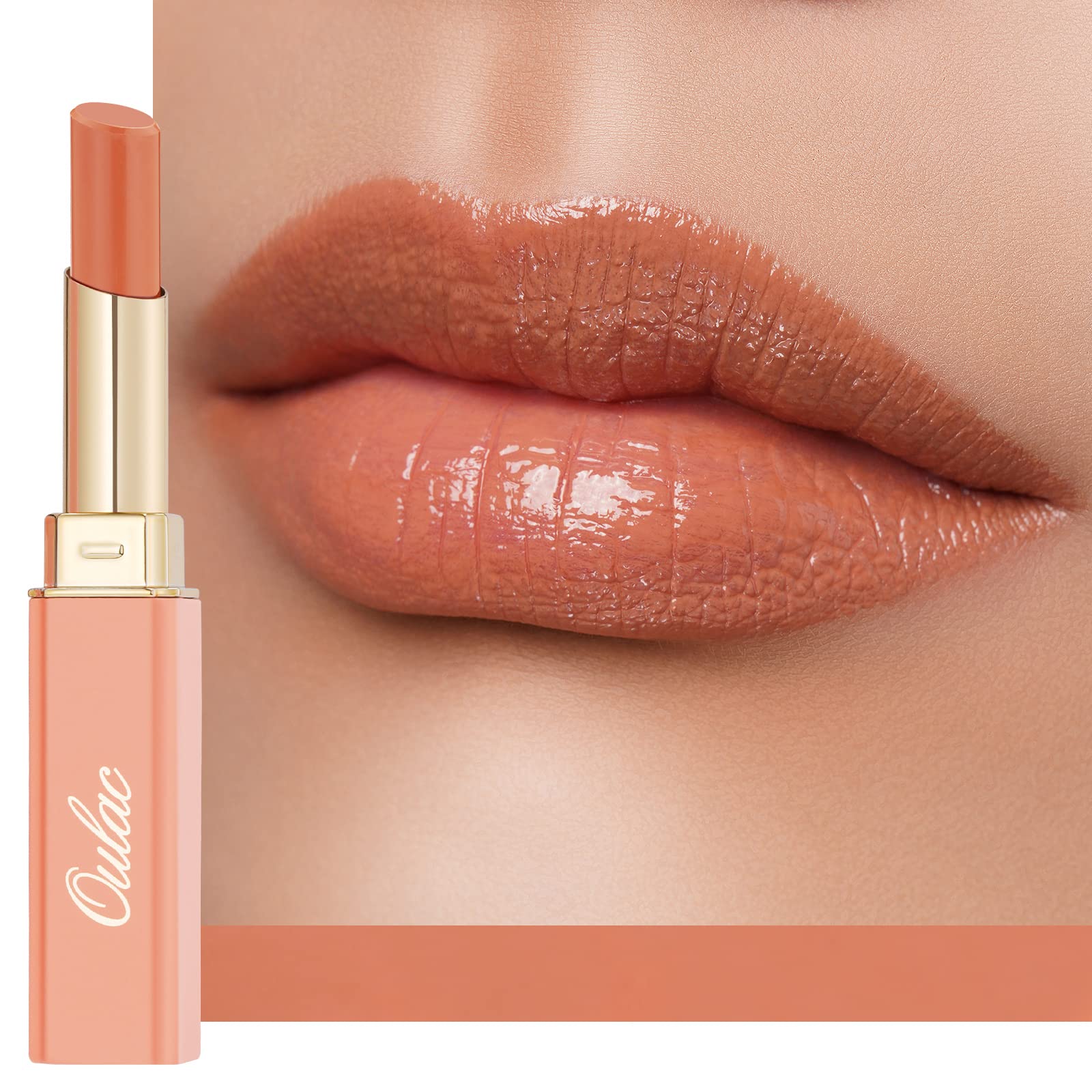 Oulac Orange Nude Shine Lipstick - Peach Moisturizing Lip Stick Glossy Tinted Lip Balm, Sheer Shine Juicy Finish, Lightweight and Hydrating Formula for Dry Lip Care, Vegan 2.2g/0.07oz (05)