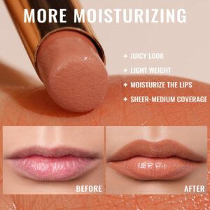 Oulac Orange Nude Shine Lipstick - Peach Moisturizing Lip Stick Glossy Tinted Lip Balm, Sheer Shine Juicy Finish, Lightweight and Hydrating Formula for Dry Lip Care, Vegan 2.2g/0.07oz (05)