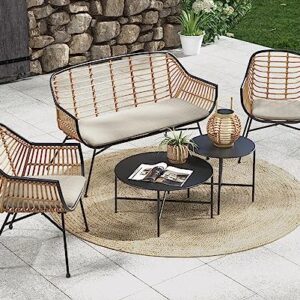 Grand patio 5 Pieces Outdoor Wicker Patio Conversation Set Seating Chair Set with Cushions and Coffee Tables, Boho Wicker Seating Set for Indoor Outdoor, Balcony, Porch, Garden, Deck (Natural)…