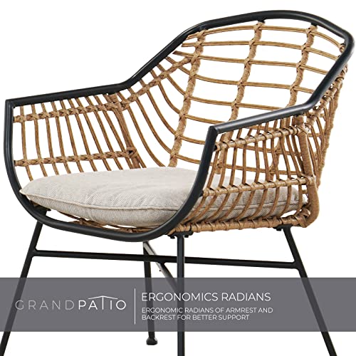 Grand patio 5 Pieces Outdoor Wicker Patio Conversation Set Seating Chair Set with Cushions and Coffee Tables, Boho Wicker Seating Set for Indoor Outdoor, Balcony, Porch, Garden, Deck (Natural)…