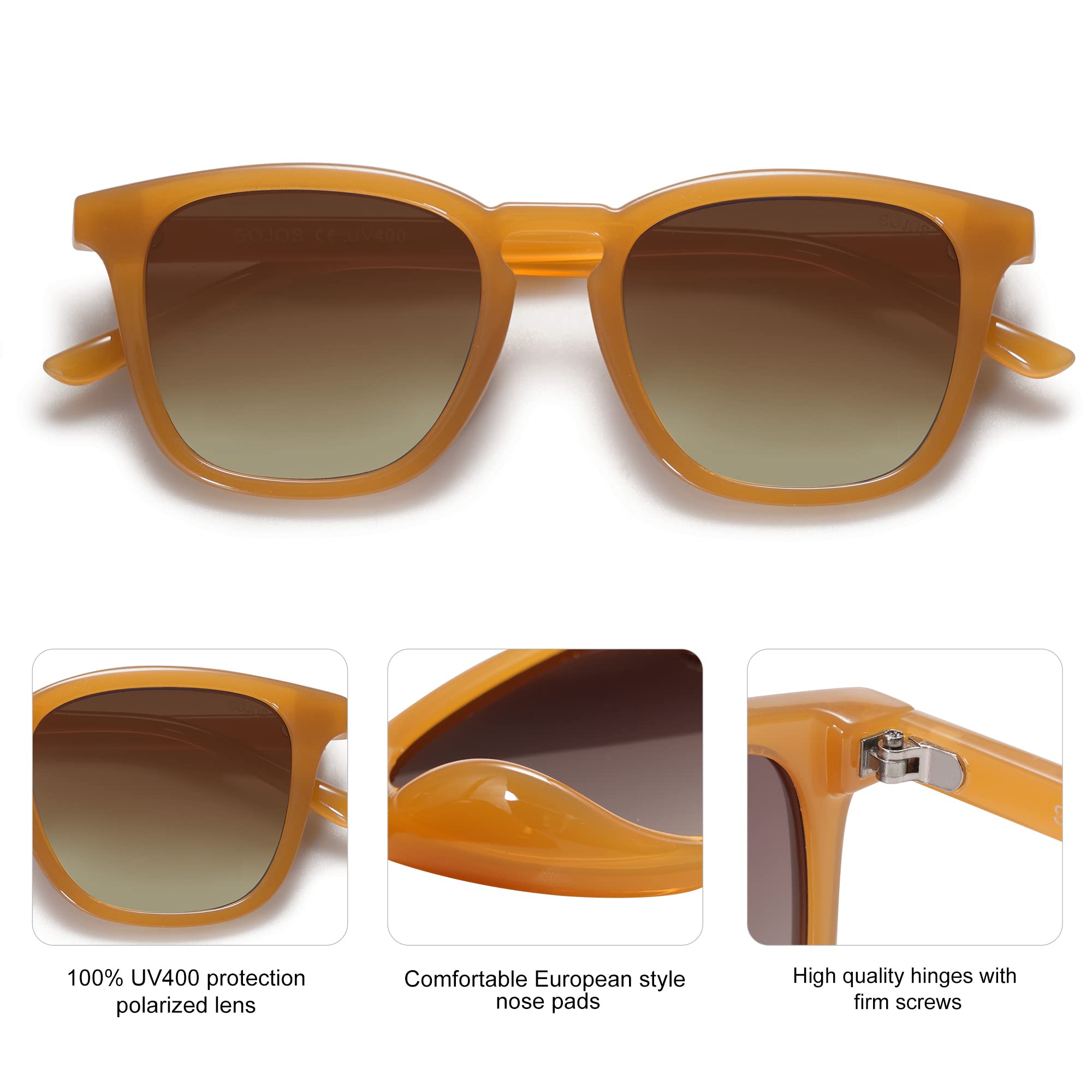 SOJOS Polarized Sunglasses for Women Men Classic Vintage Style Shades SJ2155, Orange/Brown