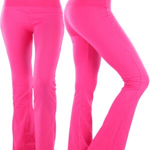 ToBeInStyle Women's Premium Fold Over Yoga Flare Pants - Fuchsia - X-Large