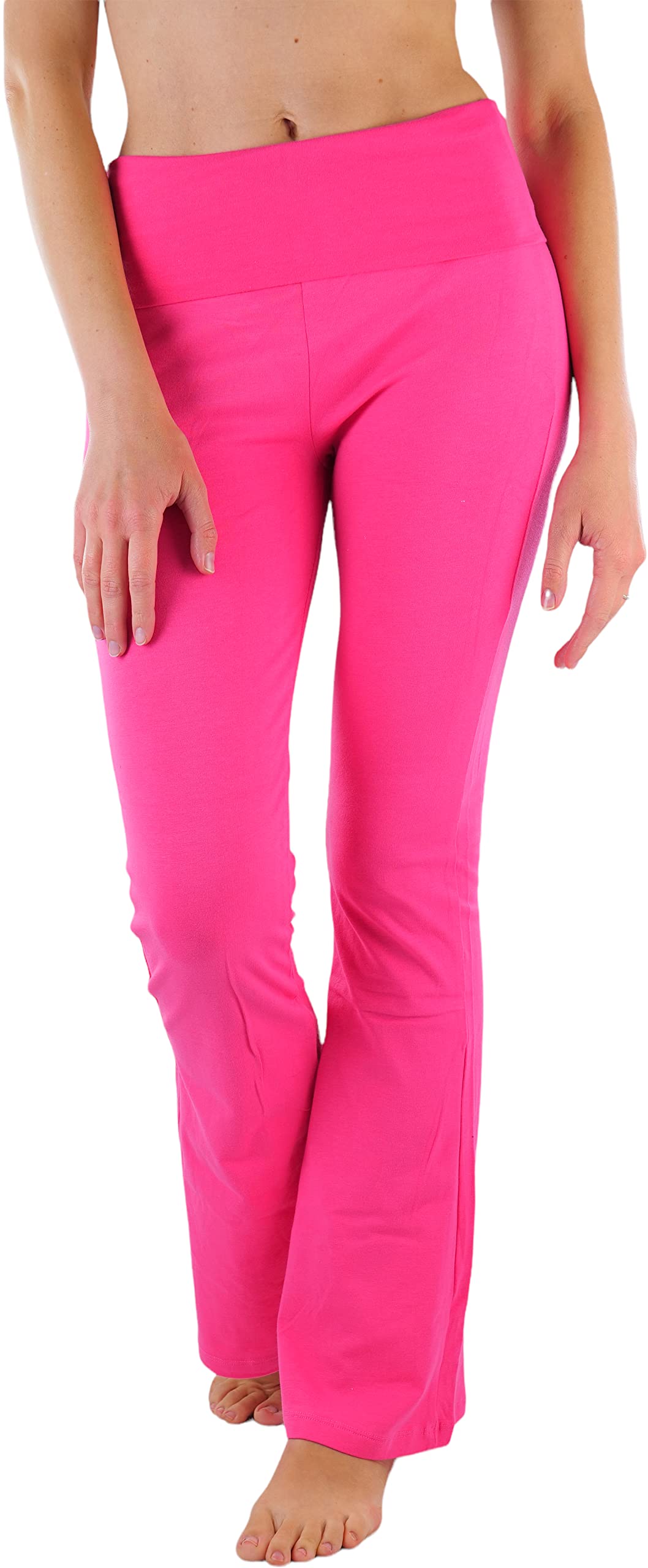 ToBeInStyle Women's Premium Fold Over Yoga Flare Pants - Fuchsia - X-Large