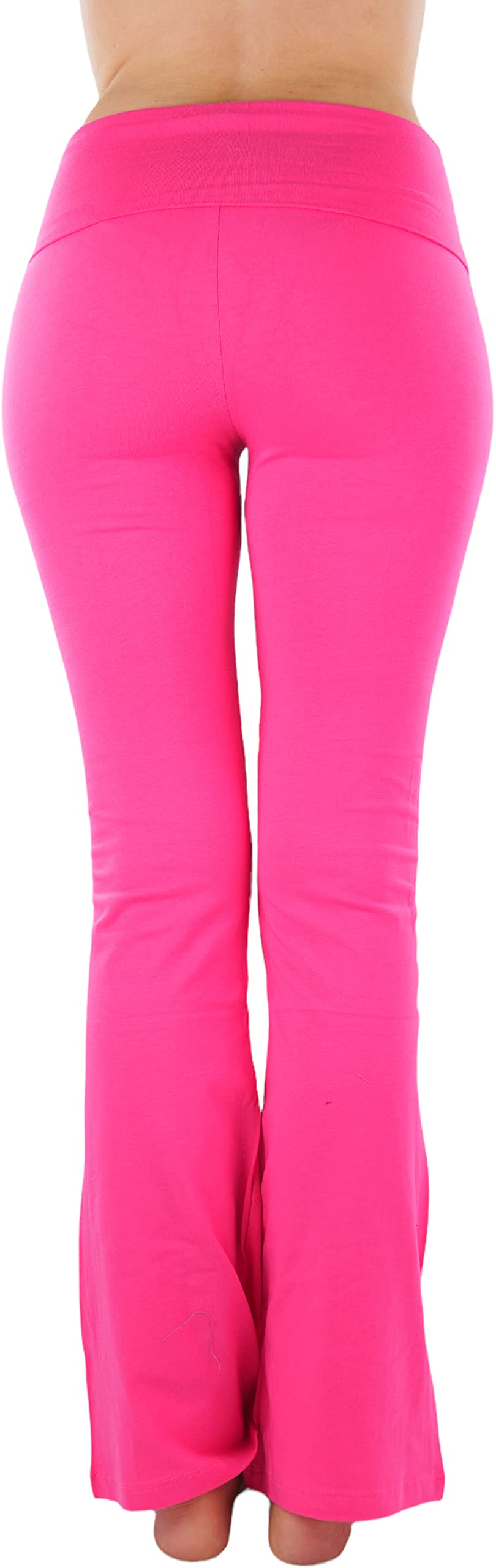 ToBeInStyle Women's Premium Fold Over Yoga Flare Pants - Fuchsia - X-Large