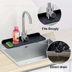 Kitchen Faucet Sink Splash Guard, Silicone Faucet Water Catcher Mat – Sink Draining Pad Behind Faucet, Rubber Drying Mat for Kitchen & Bathroom Countertop Protect(Black)