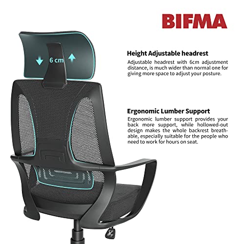 FEZIBO Office Chair Desk Chair Computer Chair Swivel Rolling Task Chair High Back Ergonomic Conference Room Chair Adjustable Mesh Work Study Chair with Armrest for Adults, Black