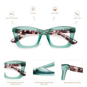 AMOMOMA 3 Pack Trendy Oversized Blue Light Stylish Readers for Women,Retro Square Cute Sturdy Computer Womens Reading Glasses AM6042 Black+Brown+Green 1.5