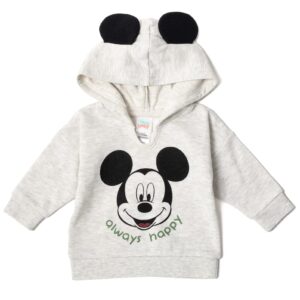 Disney Mickey Mouse Infant Baby Boys or Girls 3 Piece Outfit Set: Pants Hoodie Bodysuit Grey/White 18 Months