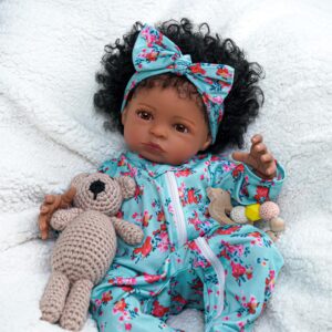 BABESIDE Lifelike Reborn Black Girl- 18-Inch Realistic Newborn Real Life Baby Dolls with Clothes and Toy Gift for Kids Age 3+