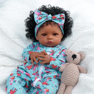 BABESIDE Lifelike Reborn Black Girl- 18-Inch Realistic Newborn Real Life Baby Dolls with Clothes and Toy Gift for Kids Age 3+