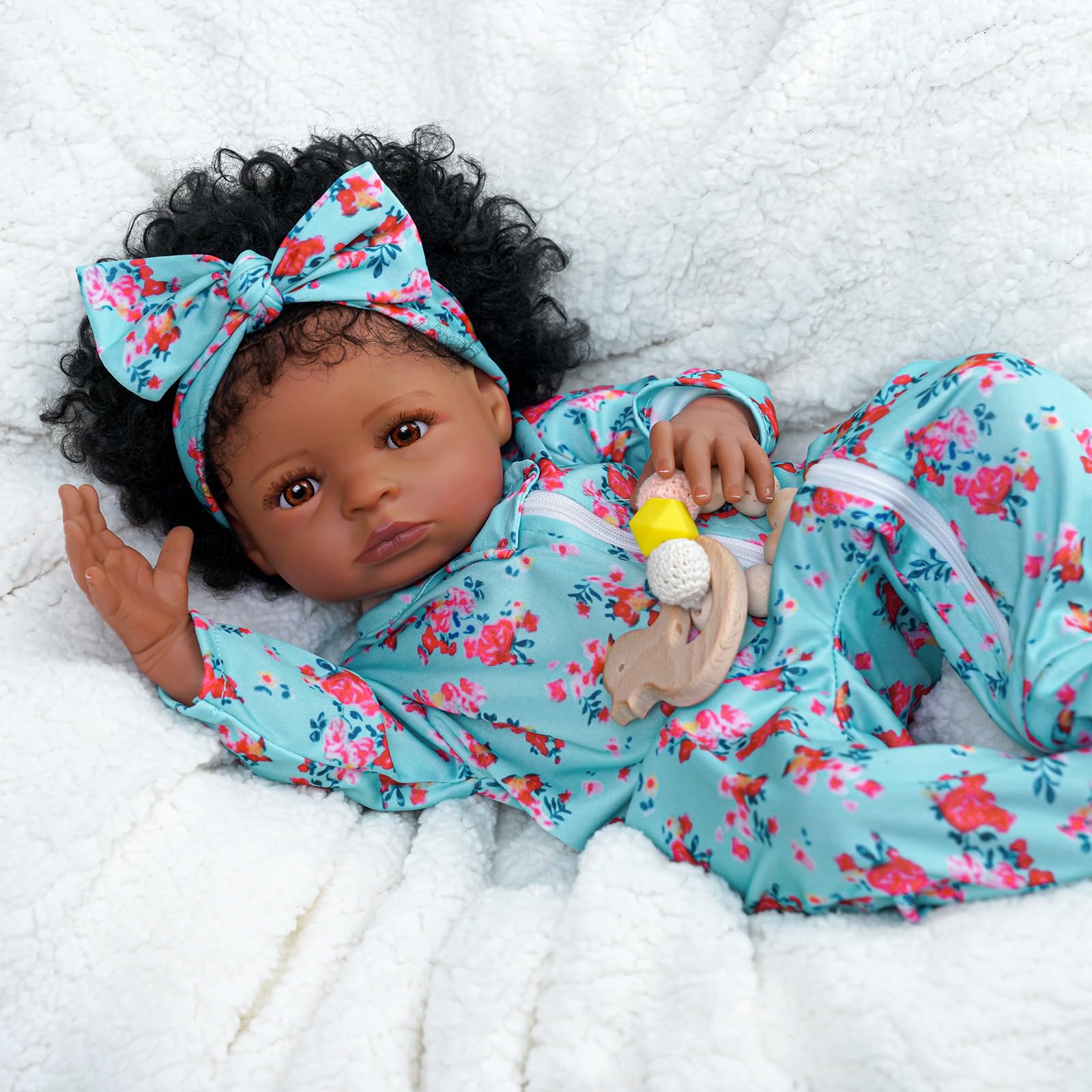 BABESIDE Lifelike Reborn Black Girl- 18-Inch Realistic Newborn Real Life Baby Dolls with Clothes and Toy Gift for Kids Age 3+