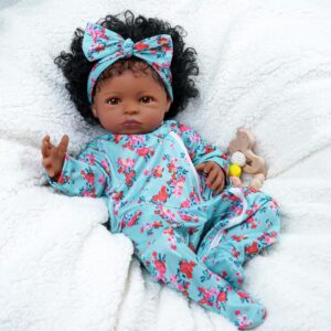 BABESIDE Lifelike Reborn Black Girl- 18-Inch Realistic Newborn Real Life Baby Dolls with Clothes and Toy Gift for Kids Age 3+