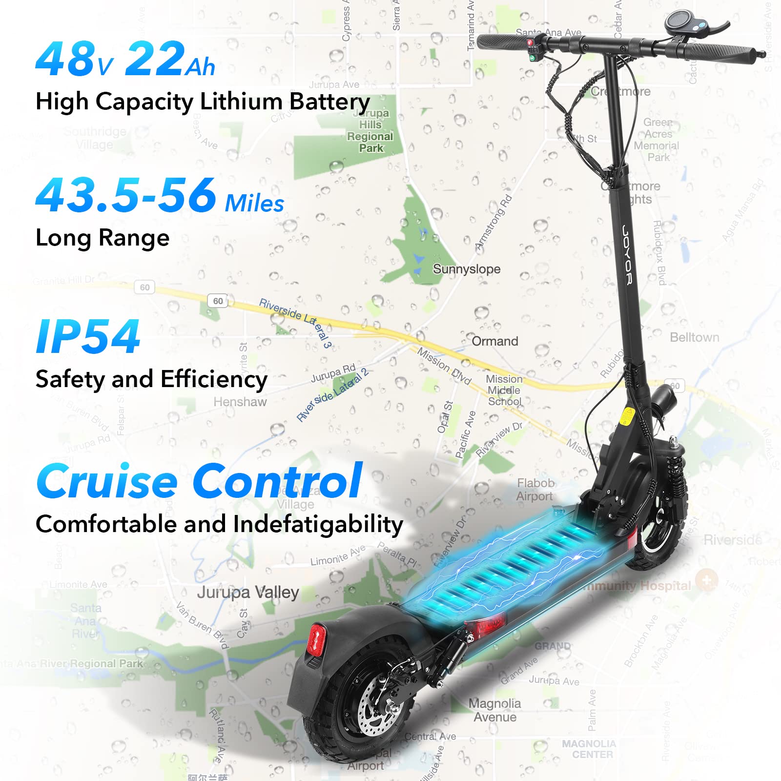 JOYOR Y7-S Electric Scooter for Adults, Max 31 MPH and 43.5-56 Miles Long-Range, Dual Suspension, 10 Inch Off-Road Tires Foldable Electric Scooter for Commute and Travel - Black