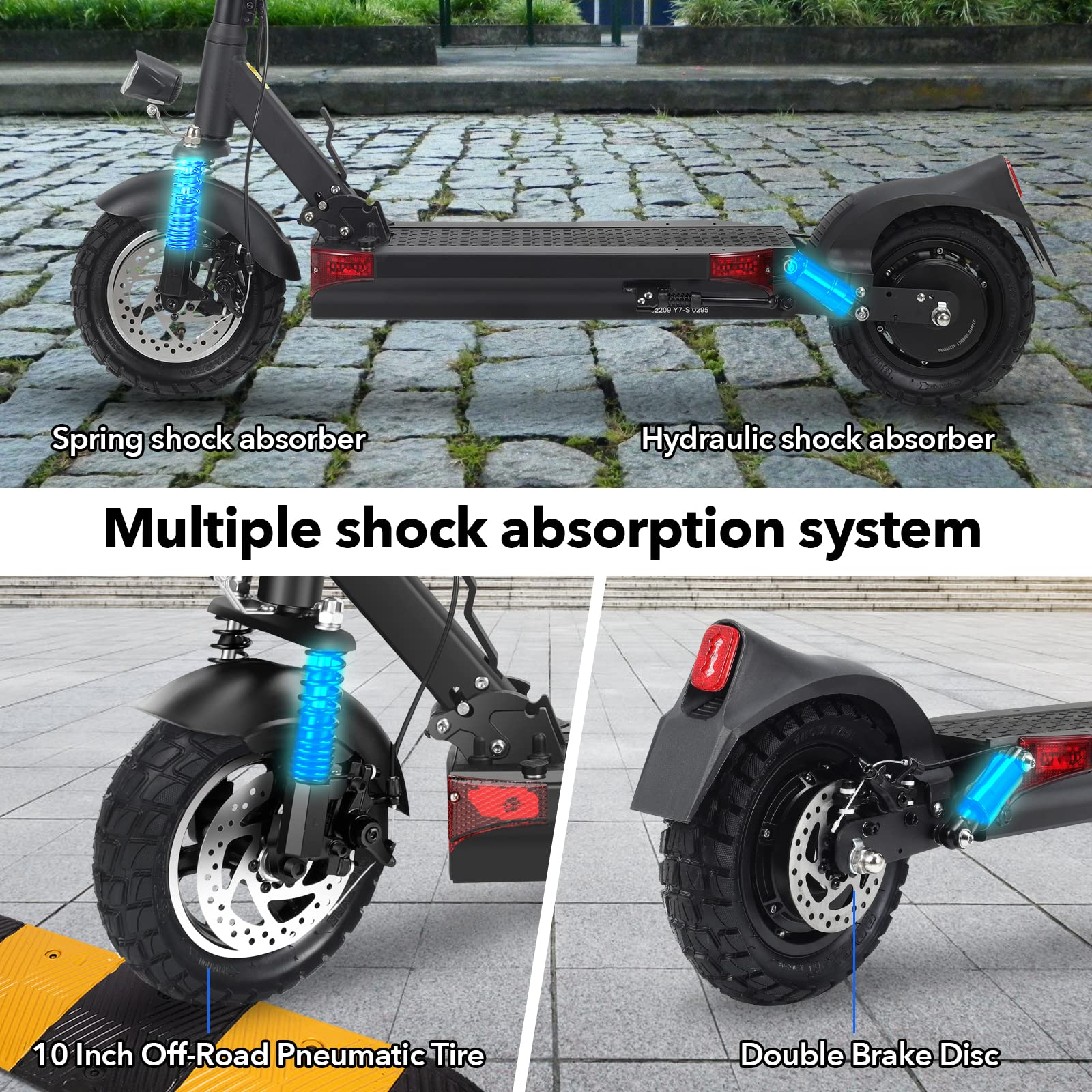 JOYOR Y7-S Electric Scooter for Adults, Max 31 MPH and 43.5-56 Miles Long-Range, Dual Suspension, 10 Inch Off-Road Tires Foldable Electric Scooter for Commute and Travel - Black