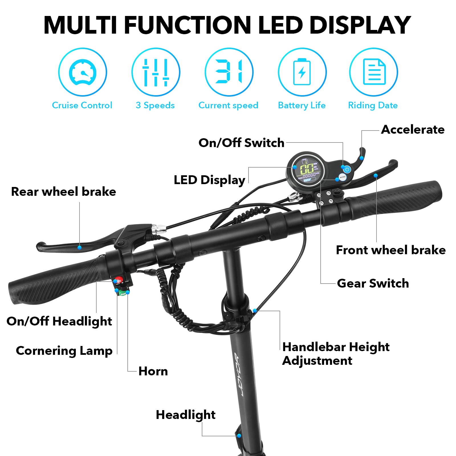 JOYOR Y7-S Electric Scooter for Adults, Max 31 MPH and 43.5-56 Miles Long-Range, Dual Suspension, 10 Inch Off-Road Tires Foldable Electric Scooter for Commute and Travel - Black