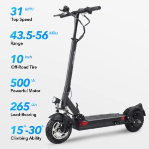 JOYOR Y7-S Electric Scooter for Adults, Max 31 MPH and 43.5-56 Miles Long-Range, Dual Suspension, 10 Inch Off-Road Tires Foldable Electric Scooter for Commute and Travel - Black