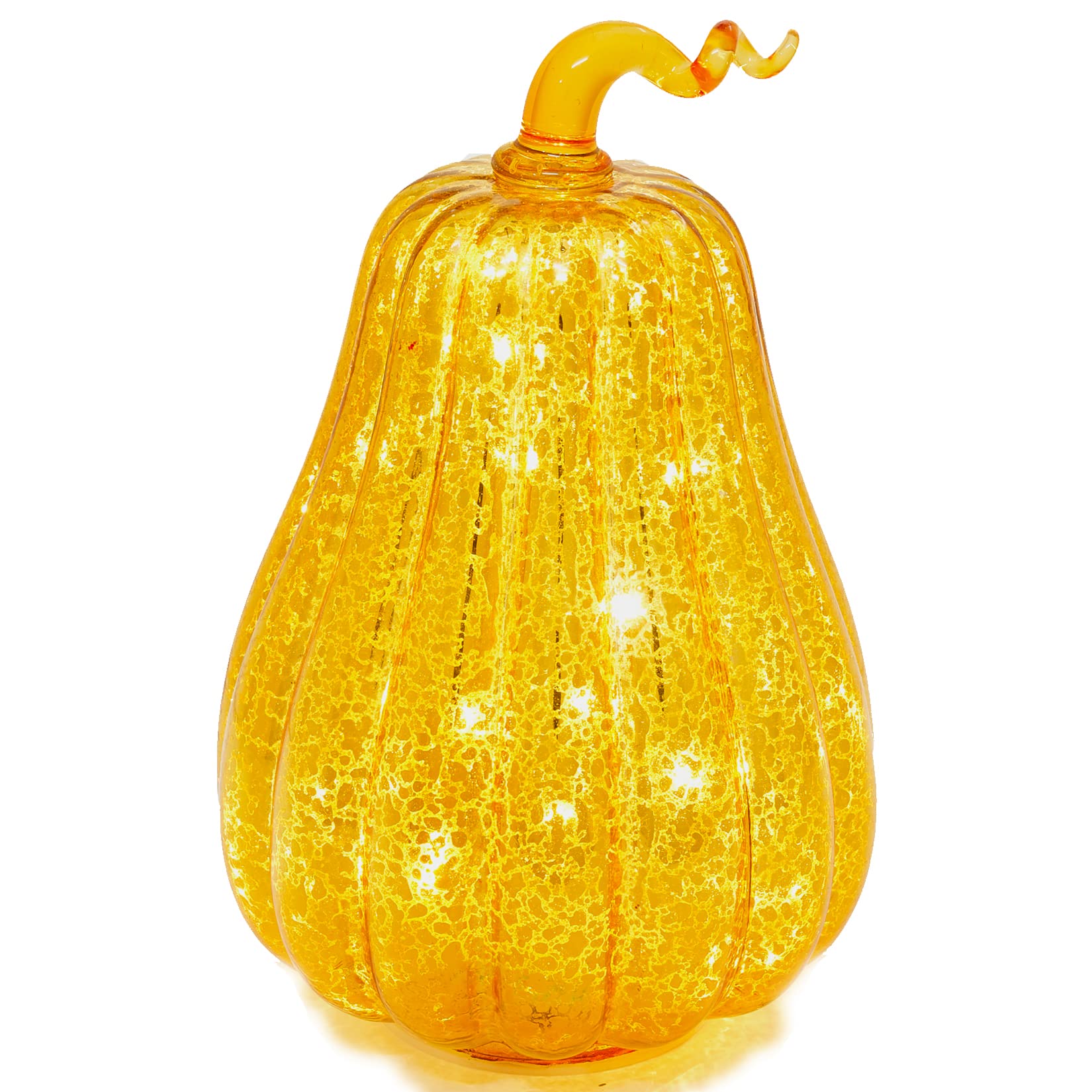 Osfvn Mercury Glass Pumpkins Light Timer Operated 8 inches Table Centerpiece Fall Autumn Decorations Halloween Thanksgiving Pumpkin Decor