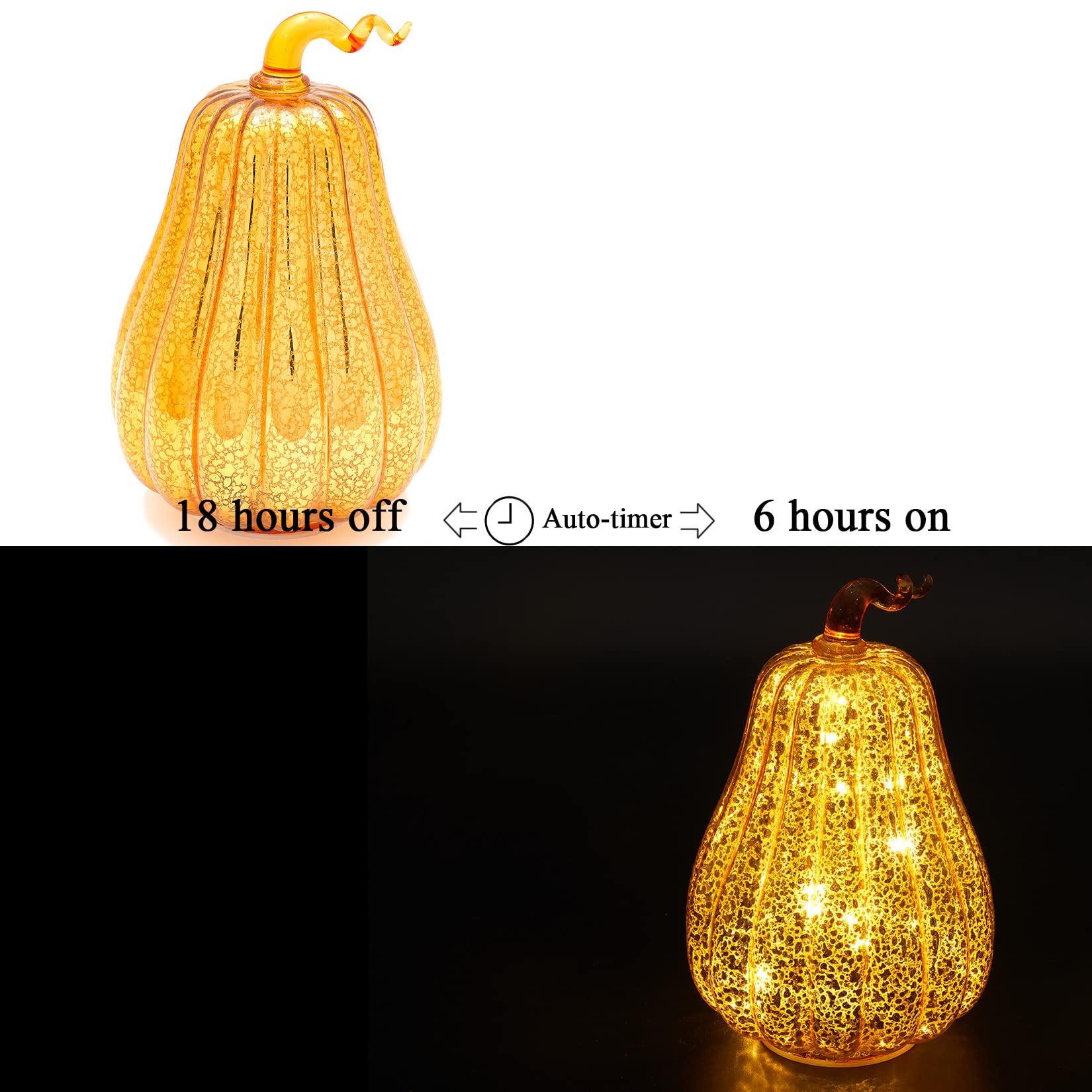 Osfvn Mercury Glass Pumpkins Light Timer Operated 8 inches Table Centerpiece Fall Autumn Decorations Halloween Thanksgiving Pumpkin Decor