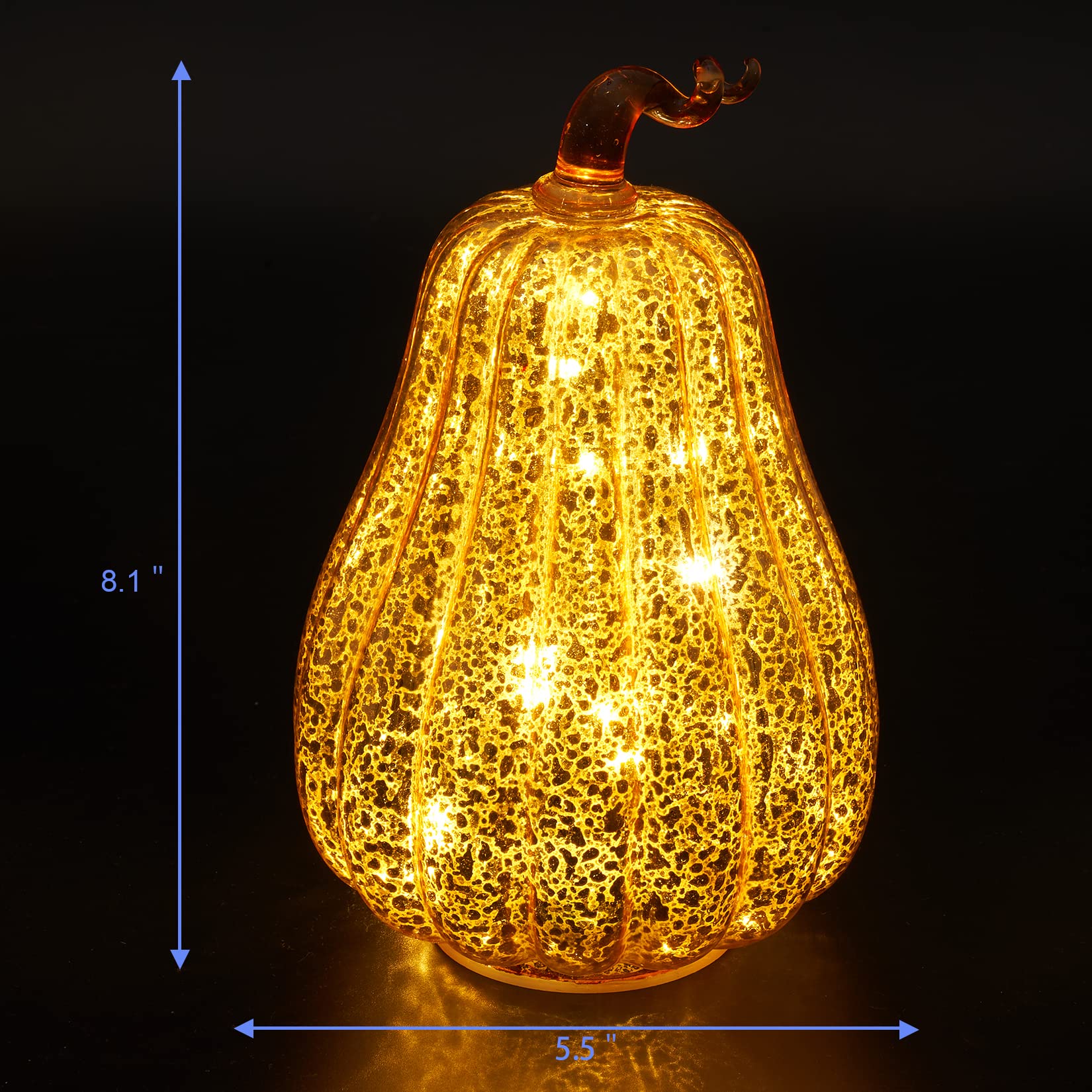 Osfvn Mercury Glass Pumpkins Light Timer Operated 8 inches Table Centerpiece Fall Autumn Decorations Halloween Thanksgiving Pumpkin Decor