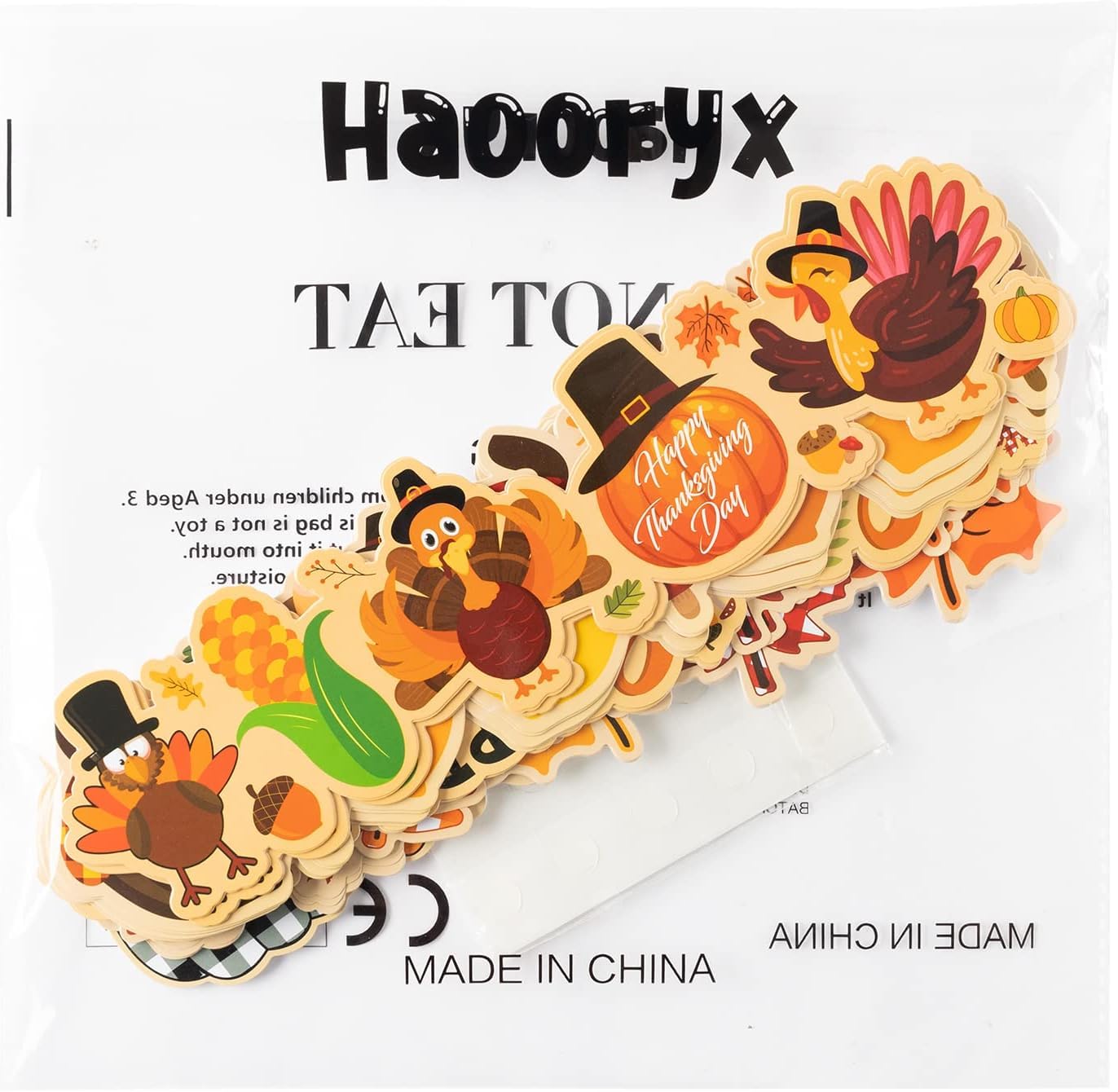 70Feet Haooryx Happy Thanksgiving Fall Bulletin Board Borders 72PCS Cartoon Turkey Pumpkin Maple Leaves Paper Borders Trim for School Classroom Autumn Theme Party Blackboard Border Wall Decorations