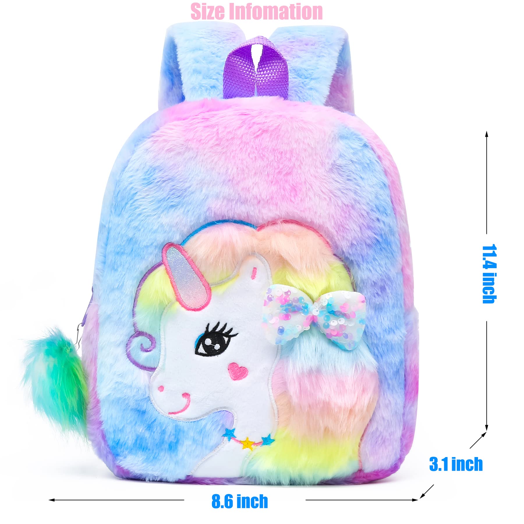 HICCUPfish CBOALOGR Cute Plush Unicorn Toddler Mini Travel Bag Princess Plush Backpack for Girls 3-6 years (Purple Unicorn Bowknot)