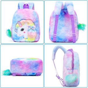 HICCUPfish CBOALOGR Cute Plush Unicorn Toddler Mini Travel Bag Princess Plush Backpack for Girls 3-6 years (Purple Unicorn Bowknot)