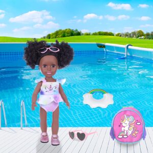 UZIDBTO Black Dolls and Black Baby Doll Accessories - 14.5 Inch Silicone African Baby Doll with Clothes Unicorn Theme Doll Swimsuits Best Gift for Girls Kids