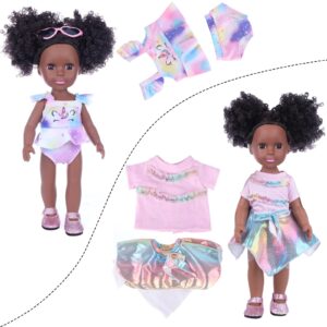 UZIDBTO Black Dolls and Black Baby Doll Accessories - 14.5 Inch Silicone African Baby Doll with Clothes Unicorn Theme Doll Swimsuits Best Gift for Girls Kids