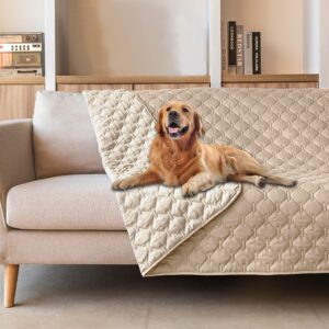 gogobunny 100% Double-Sided Waterproof Dog Bed Cover Pet Blanket Sofa Couch Furniture Protector for Puppy Large Dog Cat, Reversible (52x82 Inch (Pack of 1), Dark Beige/Light Beige)