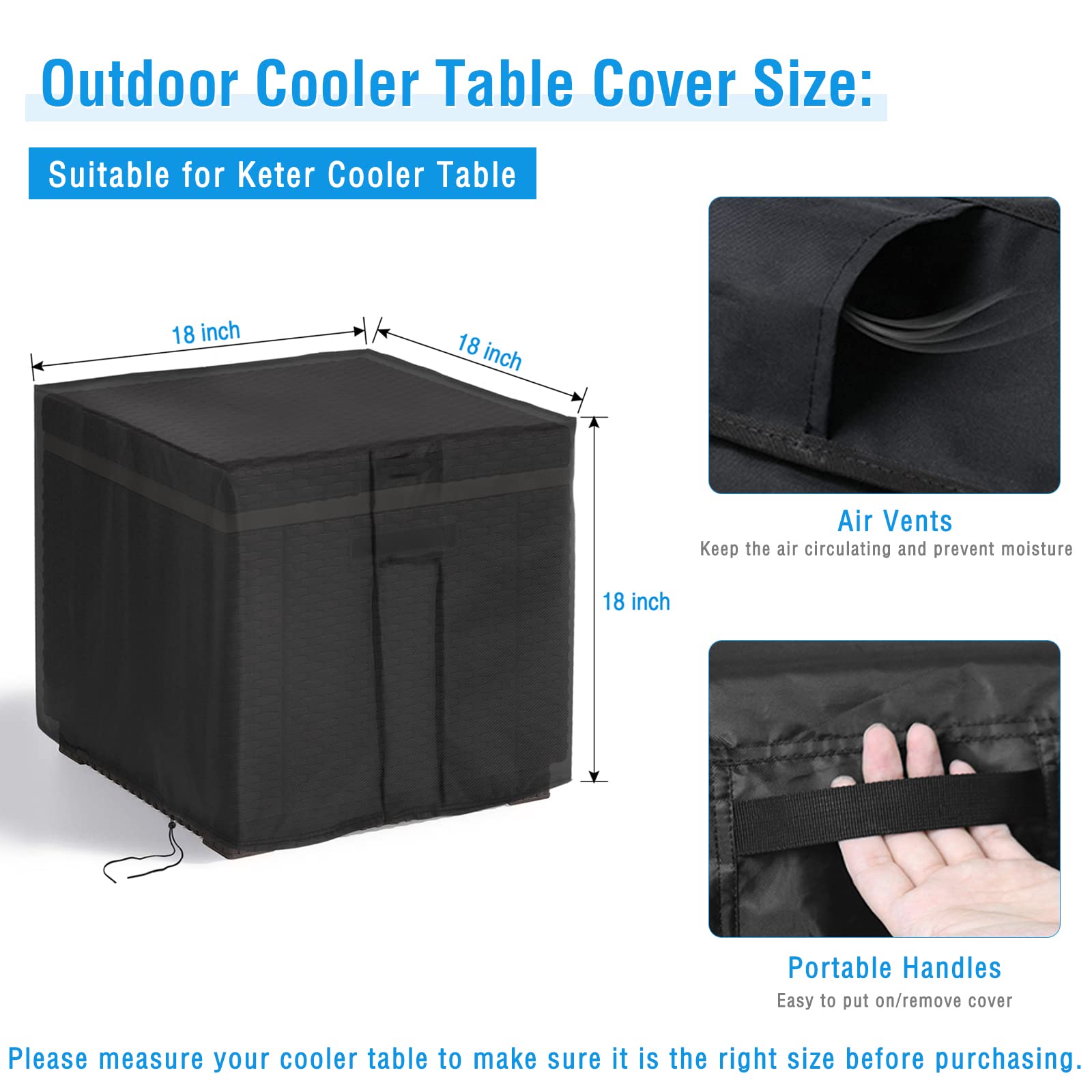 Kingling Outdoor Cooler Table Cover for Keter Cooler Table, Waterproof Patio Storage Cooler Table Outdoor Side Table Covers - 18''L x 18''W x18''H