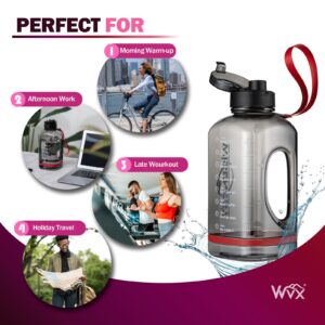 WVX Half Gallon Water Bottles - Leakproof Large BPA-Free Water Jug - Motivational Water Bottle with Time Marker, Wide-mouth for Sports Gym Travel Men Women (2.2L, Black, 72 Ounce)