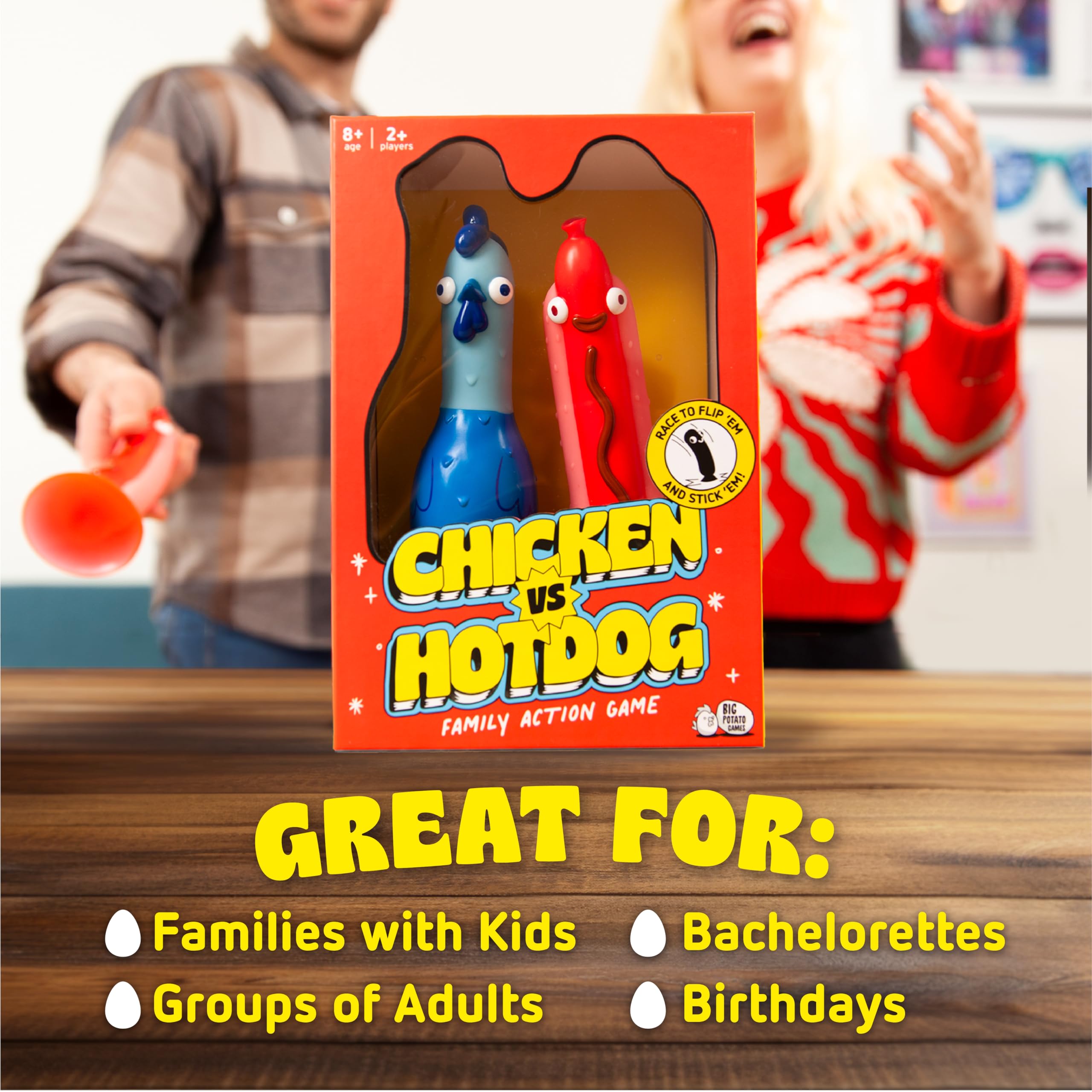 Big Potato Chicken vs Hotdog: The Ultimate Challenge Party Game for Flipping-Fun Families, Board Game for Game Nights