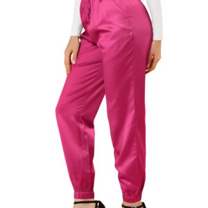 Allegra K Women's Drawstring Elastic Waist Athleisure Pants Ankle Length Satin Joggers with Pocket Large Hot Pink