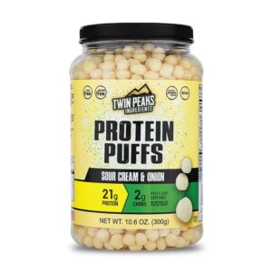 Twin Peaks Low Carb, Keto Friendly Protein Puffs Combo Pack, 1 Jug Sour Cream Flavor Puffs + 1 Jug Nacho Cheese Flavor Puffs