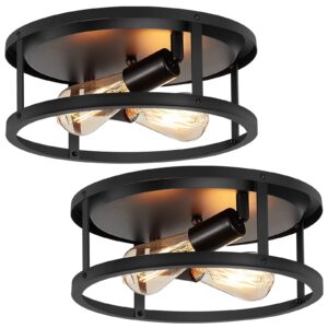 XPEHK 2 Pack Flush Mount Ceiling Light,13 Inch Industrial Farmhouse Ceiling Light Fixture,2-Light Matte Black Flush Mount Light Fixture for Kitchen Dining Room Entryway Hallway,E26 Base