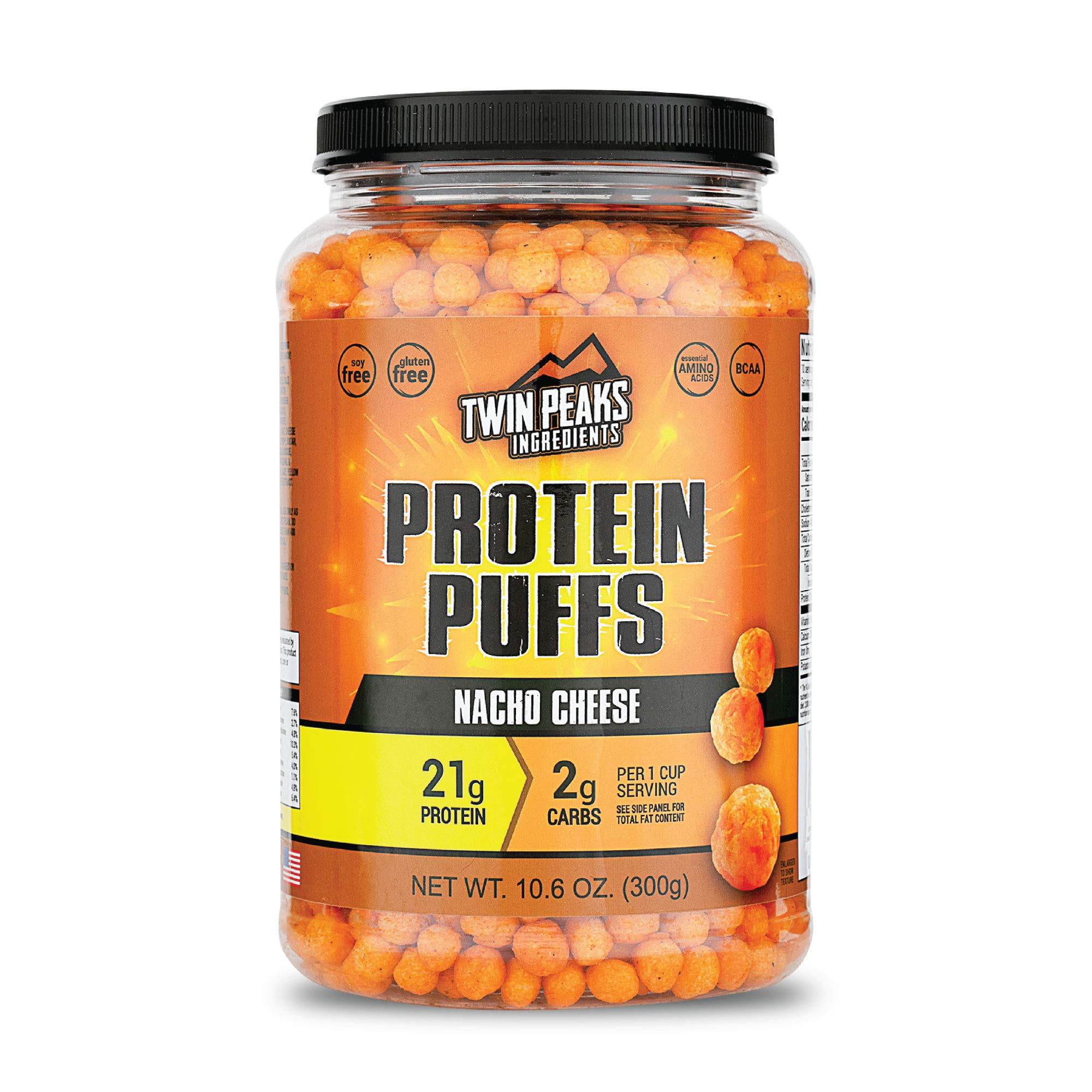 Twin Peaks Low Carb, Keto Friendly Protein Puffs, 1 Jug Garlic Parmesan Flavor Puffs + 1 Jug Nacho Cheese Flavor Puffs