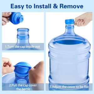 Gofriipai 3 and 5 Gallon Water Jug Cap, Silicone Reusable Replacement Cap, Non Spill Bottle Caps for 55mm Bottle Water Dispenser Caps - Pack of 5