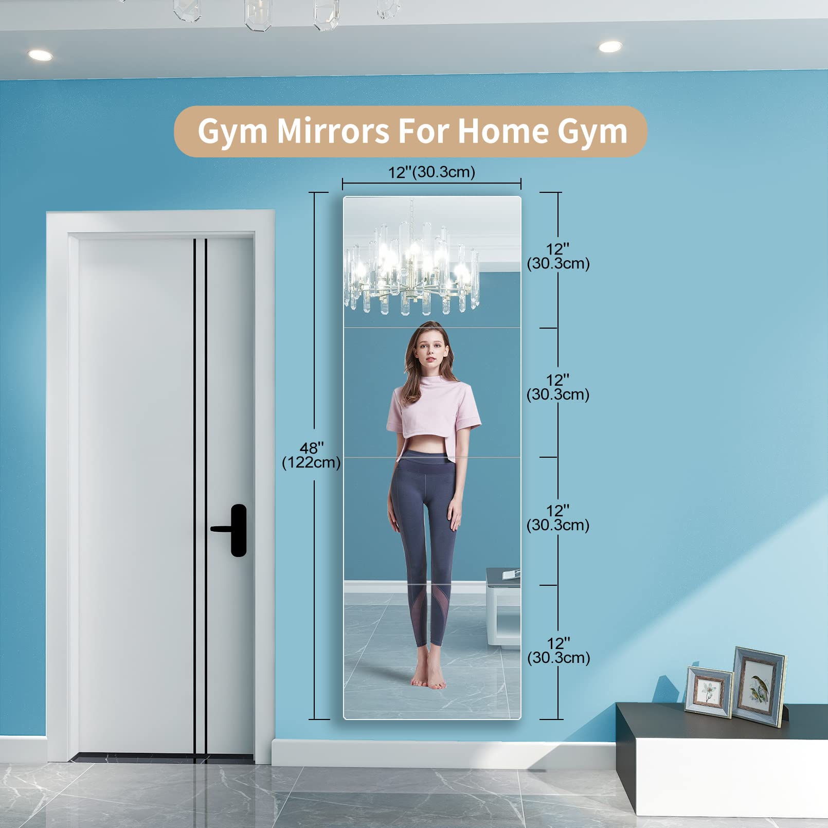 quegau Full Length Mirror for Kids Safety Shatterproof Mirror,Plastic Wall Mirror,Made of Acrylic Plexiglass Mirror,4 Pcs 12"x12",Long Bedroom Door Closet Mirror,Workout for Home Gym Body Mirror