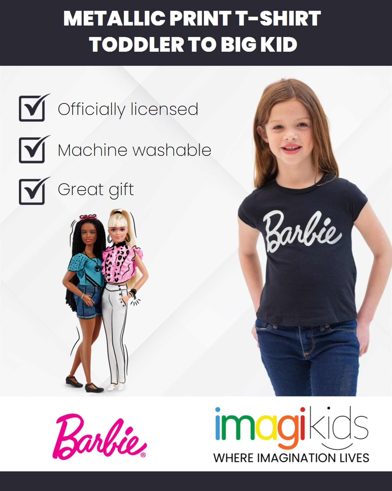 Barbie Toddler Girls Fashion Pullover Graphic T-Shirt Black/Silver 4T